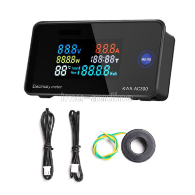 AC 50V-300V Digital 6 in 1 LCD Display Energy Current Voltmeter Temp Meter