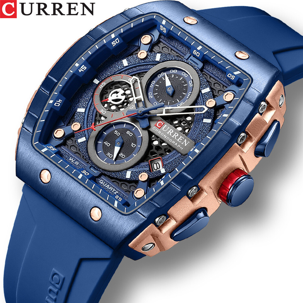 CURREN Men Rectangle Watch Fashion Chronograph Wristwatch Boy Girl Sport Watches