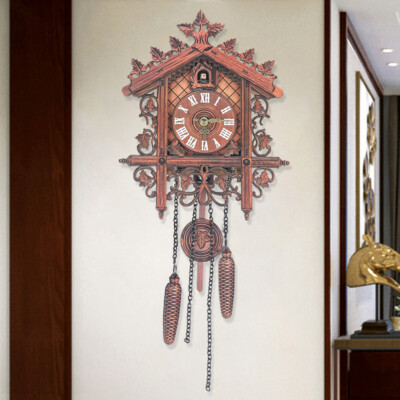 Vintage Wood Clock Bird Antique Clock Rare Black Forest Style Hanging Wall Clock