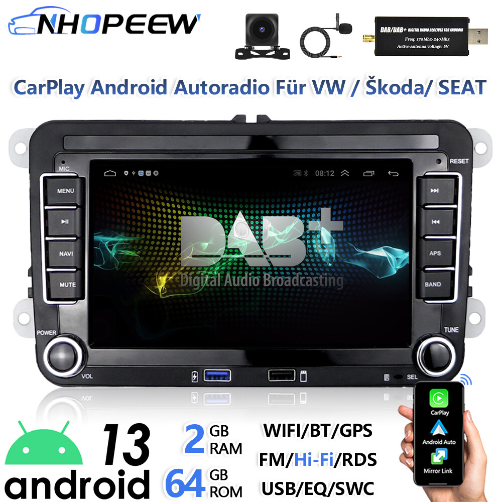 DAB+ 2+64G Android Radio Carplay Für VW Golf 5 6 Polo T5 Touran Passat GPS Navi