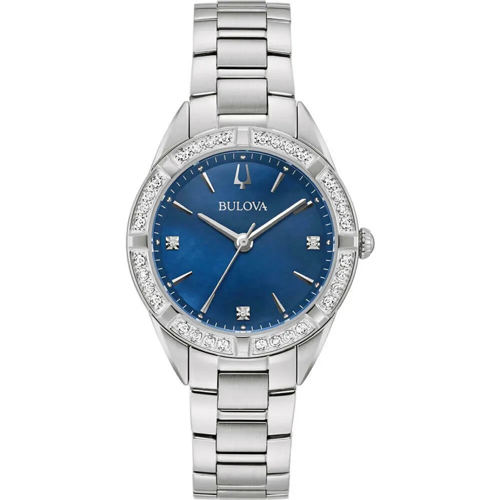 Pre-owned Bulova Sutton 96r243 Blue Dial Stainless Steel Women's Watch