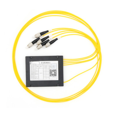 FC/UPC 1x4 Fiber Optic PLC Splitter, Singlemode SM Fiber pigtails FBT Splitter
