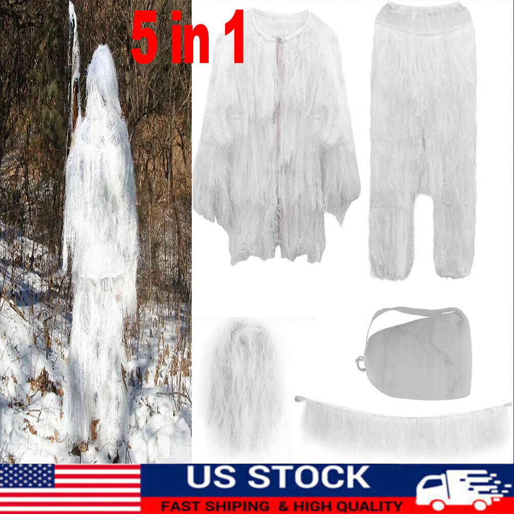 White Snow Camo Suit Ghillie Suit Sniper Tactical Camoflage Suit for Hunting