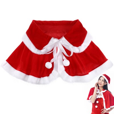 Mrs Santa Hooded Cape Costumes Christmas Cloak with Short