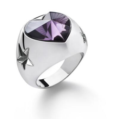 Baccarat Sterling Silver, Purple Crystal Heart And Star Statement Ring 2812844