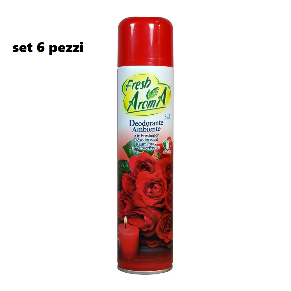 Set 6 Pz Deodorante Per Ambiente Spray Profumo Casa Fresco 300ml Rose Rosse sus