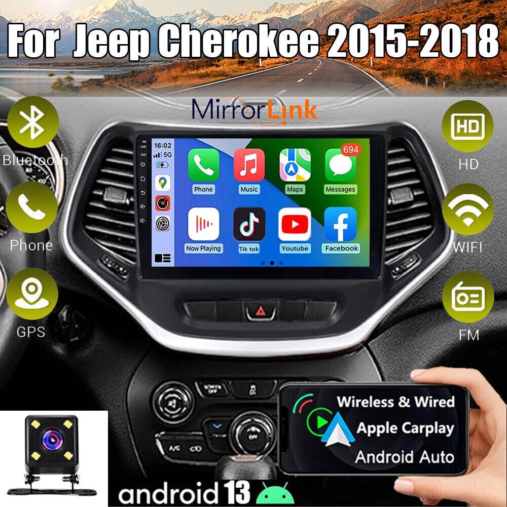For Jeep Cherokee 2015-2018 Android 13 Car Stereo Radio GPS Navi Apple CarPlay
