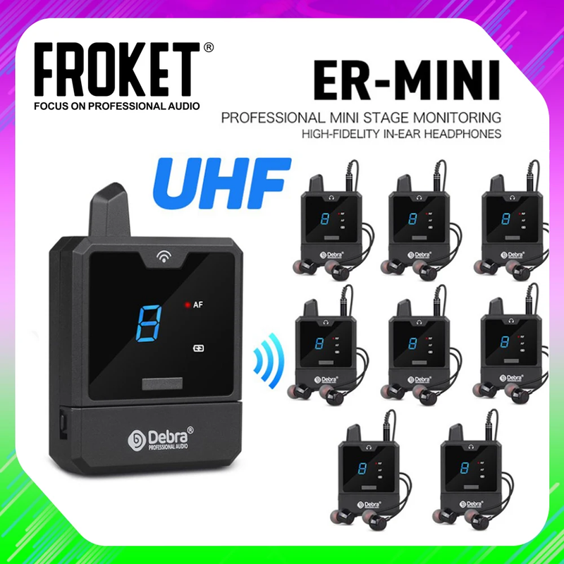 UHF IEM In-Ear Monitor System Wireless Audio-Mini UHF Rechargeable for Music Au