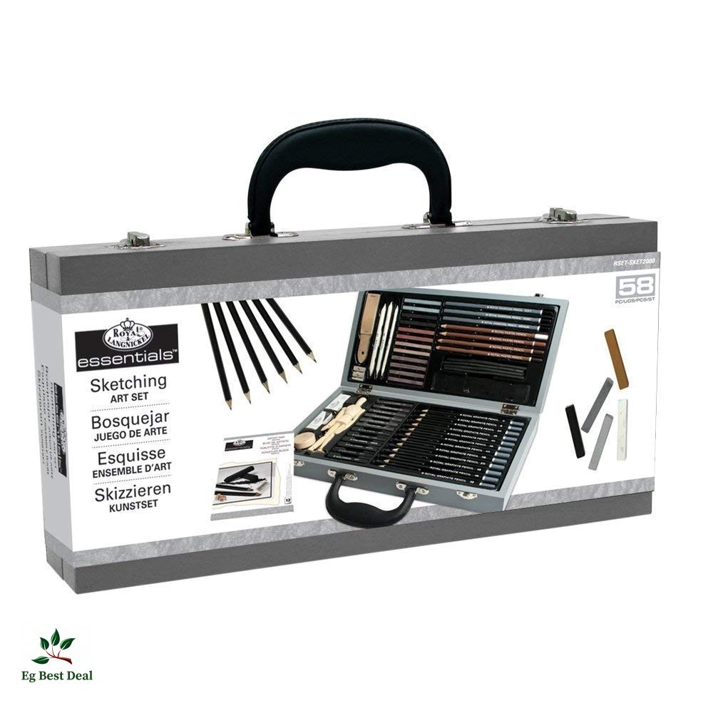 Pencil Sketch Art Box Drawing Kit Set Graphite Pastels Sticks Sketching Supplies