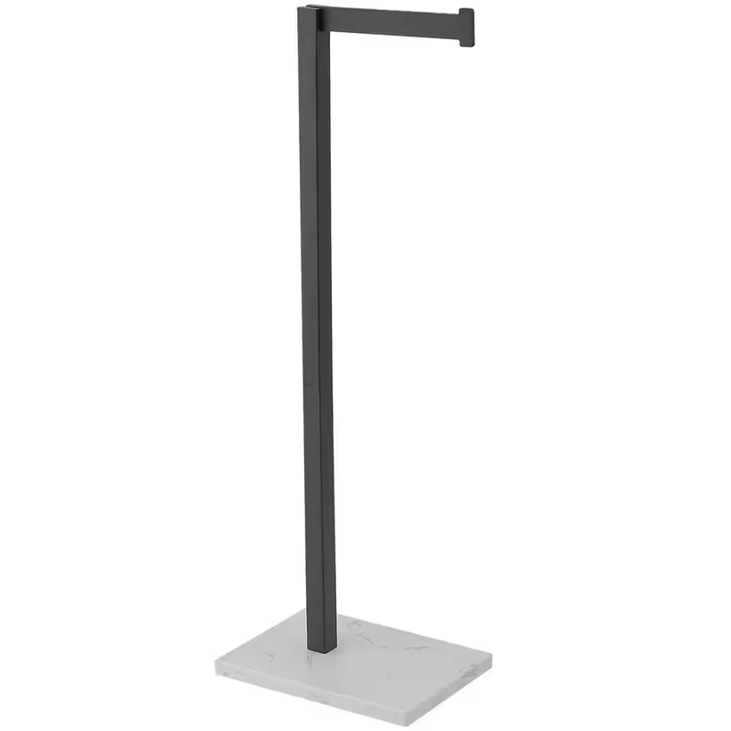 Toilet Paper Holder Stand Freestanding Matte Black Marble Base Bathroom Tissue