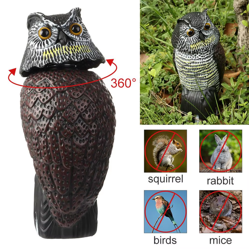 Realistic Rotating Head Owl Decoy for Garden Bird Deterrent and Pest Control