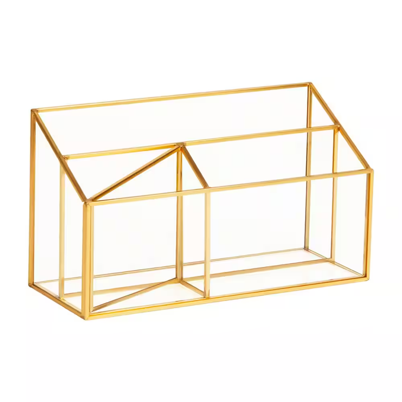 Mind Reader Desk Organizer Glass 4 Compartment Pen Pencil Makeup Holder Copper