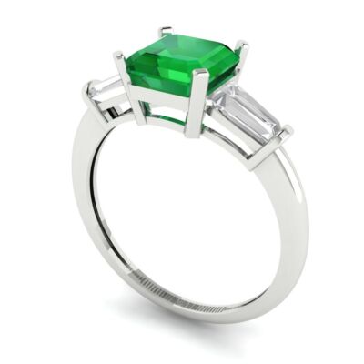 Pre-owned Pucci 1.62 Emerald 3 Stone Simulated Emerald Modern Statement Ring 14k White Gold
