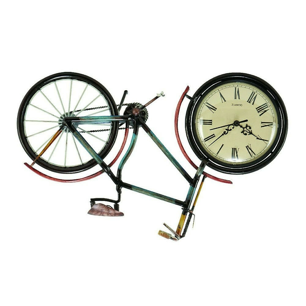 Benzara Cycle Shaped Metal Table Clock With Analog Display, Multicolor
