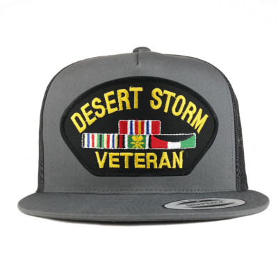 5 Panel Desert Storm Veteran Embroidered Patch Flatbill Mesh Snapback