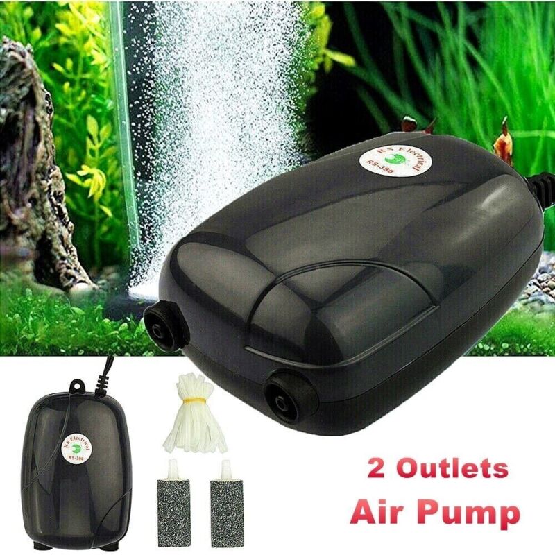 Aquarium Air Pump Fish Tank Mini Oxygen Compressor Adjustable Silent 2 Outlet