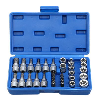 UTEN 34pcs Drive Security Torx Star & E Socket Bit Set Tamper Proof Garage Tool