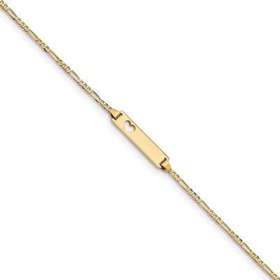 Pre-owned Superdealsforeverything Real 14kt Yellow Gold Cut-out Heart Figaro Link Id Chain Bracelet; 7 Inch