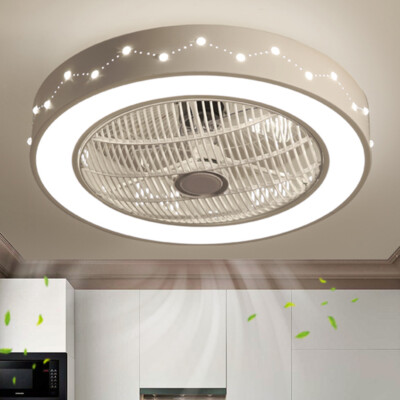 22'' Modern Ceiling Fan Dimmable LED Light Flush Mount Chandelier Remote Control