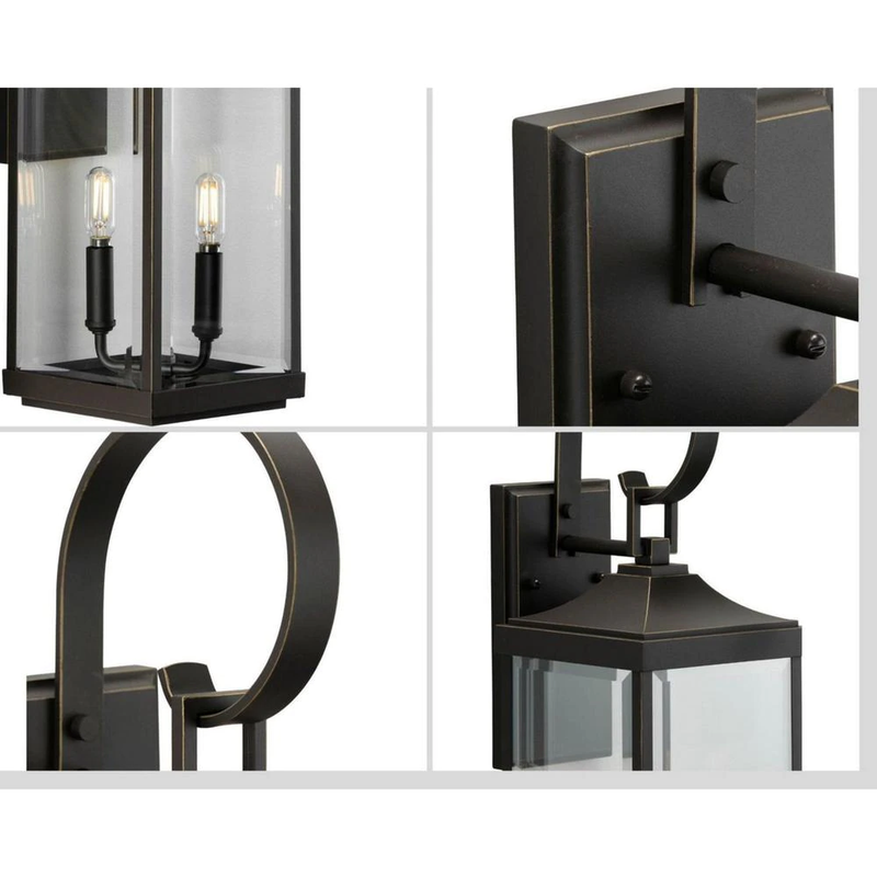 Large Wall Lantern Light Outdoor 2-Light Antique Bronze Clear Beveled Glass