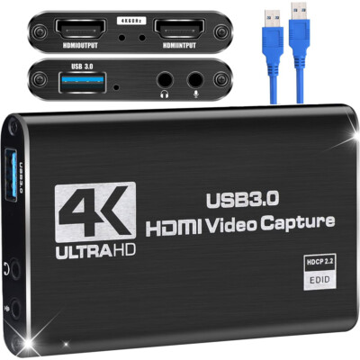 4K Audio Video Capture Card, USB 3.0 HDMI Video Capture Device Full HD Recording