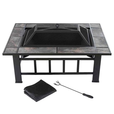 37 in.Steel Rectangular Tile Fire Pit with Cover