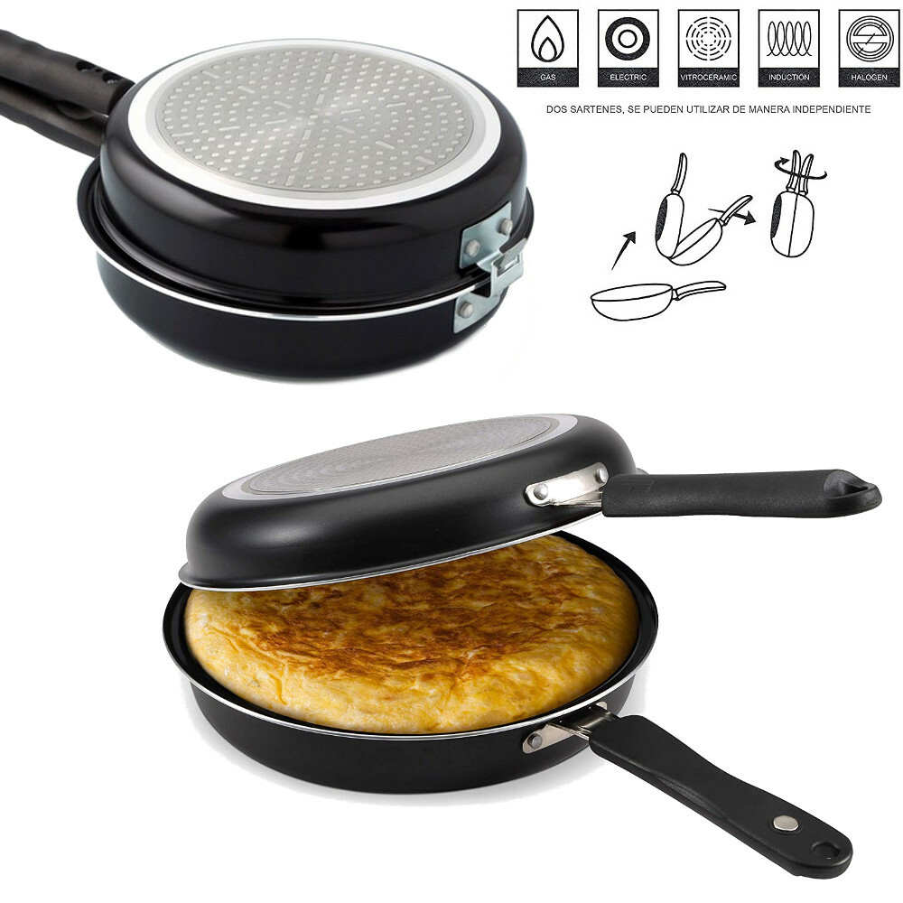 2 in 1 Omelette Doppel Pfanne Tortillas Bratpfanne Ø 28 cm Antihaftpfanne 