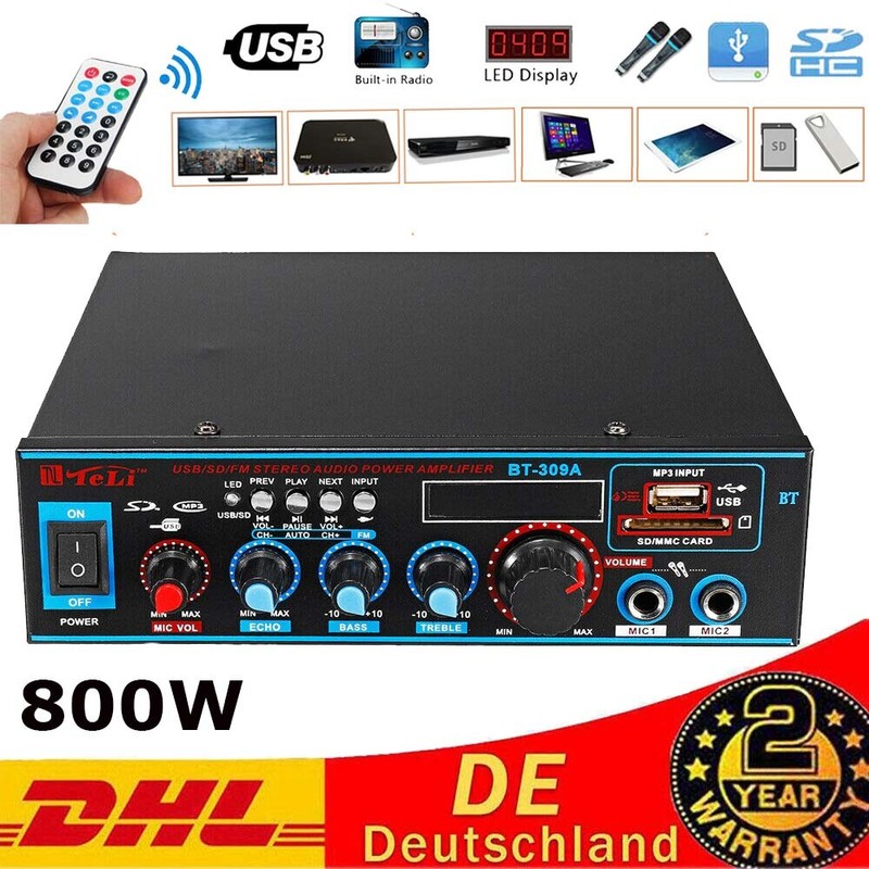 Bluetooth 600W Mini Power Audio Leistungsverstärker HiFi Bass AMP MP3 FM USB SD