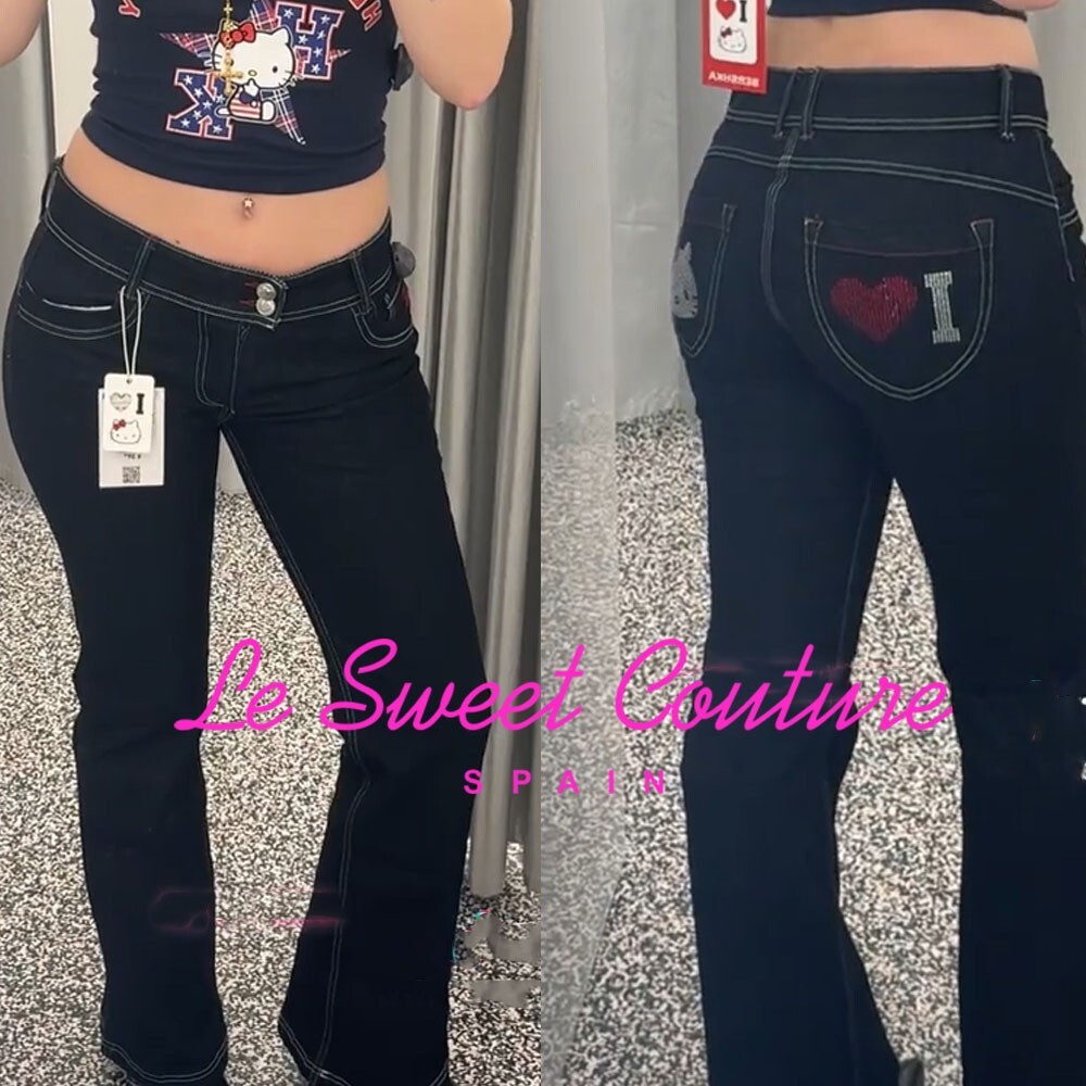 BERSHK WOMAN SS25 Hello Kitty bootcut jeans NAVY 0034/074
