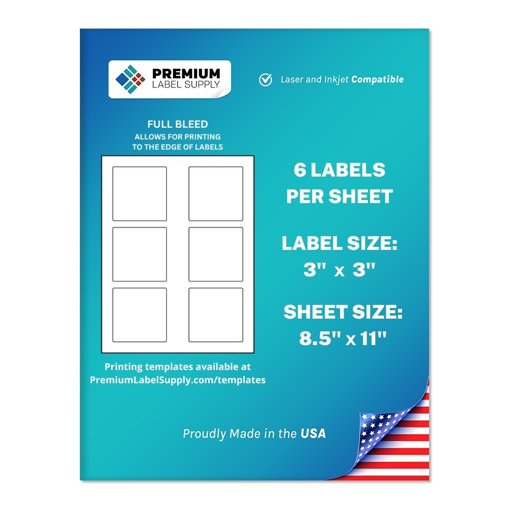 150 Premium 3" x 3" square stickers / Labels - with bleed - 6 per sheet