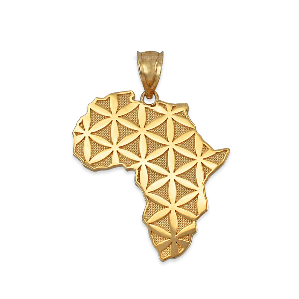 Pre-owned La Blingz Yellow Gold Africa Map Flower Of Life Pendant Necklace