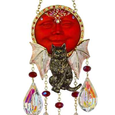 Kirks Folly Sabrina Bat Cat Empress Seaview Moon Ornament  goldtone