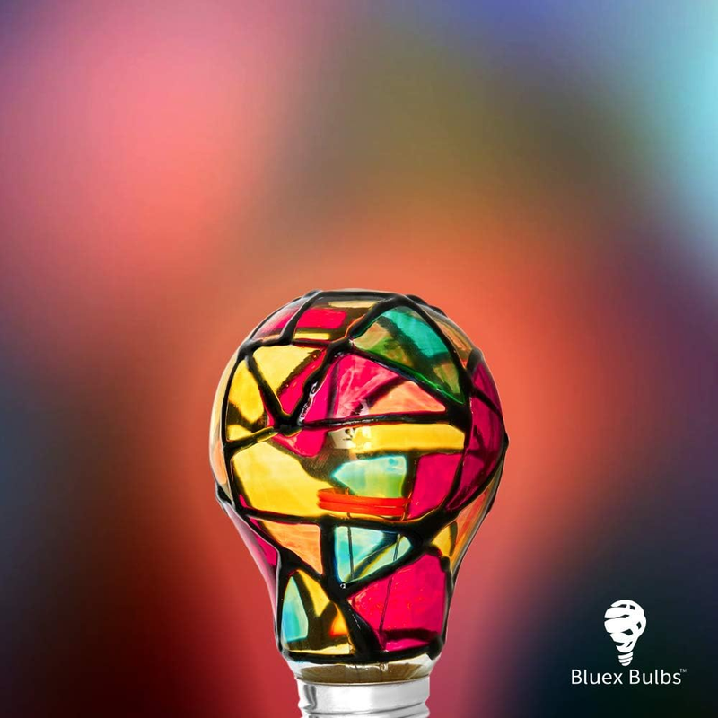 2 Pack LED Stained Glass Light Bulb A19 2W (25W Equivalent) E26 Base Painted