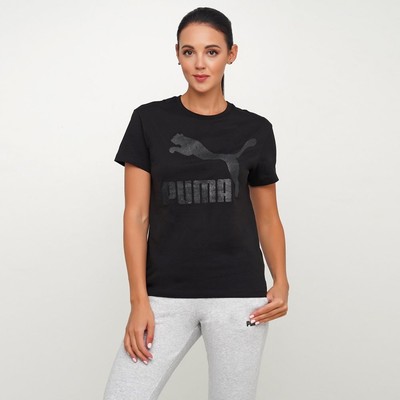 

Женская футболка Puma Classics Logo SS Lifestyle, черная спортивная футболка, Черный, Puma Classics Logo SS Lifestyle T-Shirt