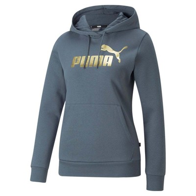 

Пуловер с капюшоном и металлическим логотипом Puma Essentials, женская повседневная верхняя одежда, размер , 84, Синий