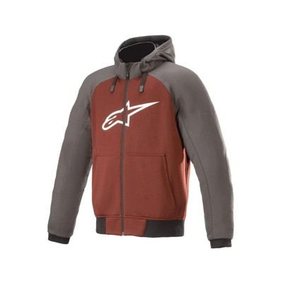 Pre-owned Alpinestars - Chrome Sport Mens Zip Up Lightweight Long Sleeve Motorcycle Hoodie In Tar Gray/burgundy