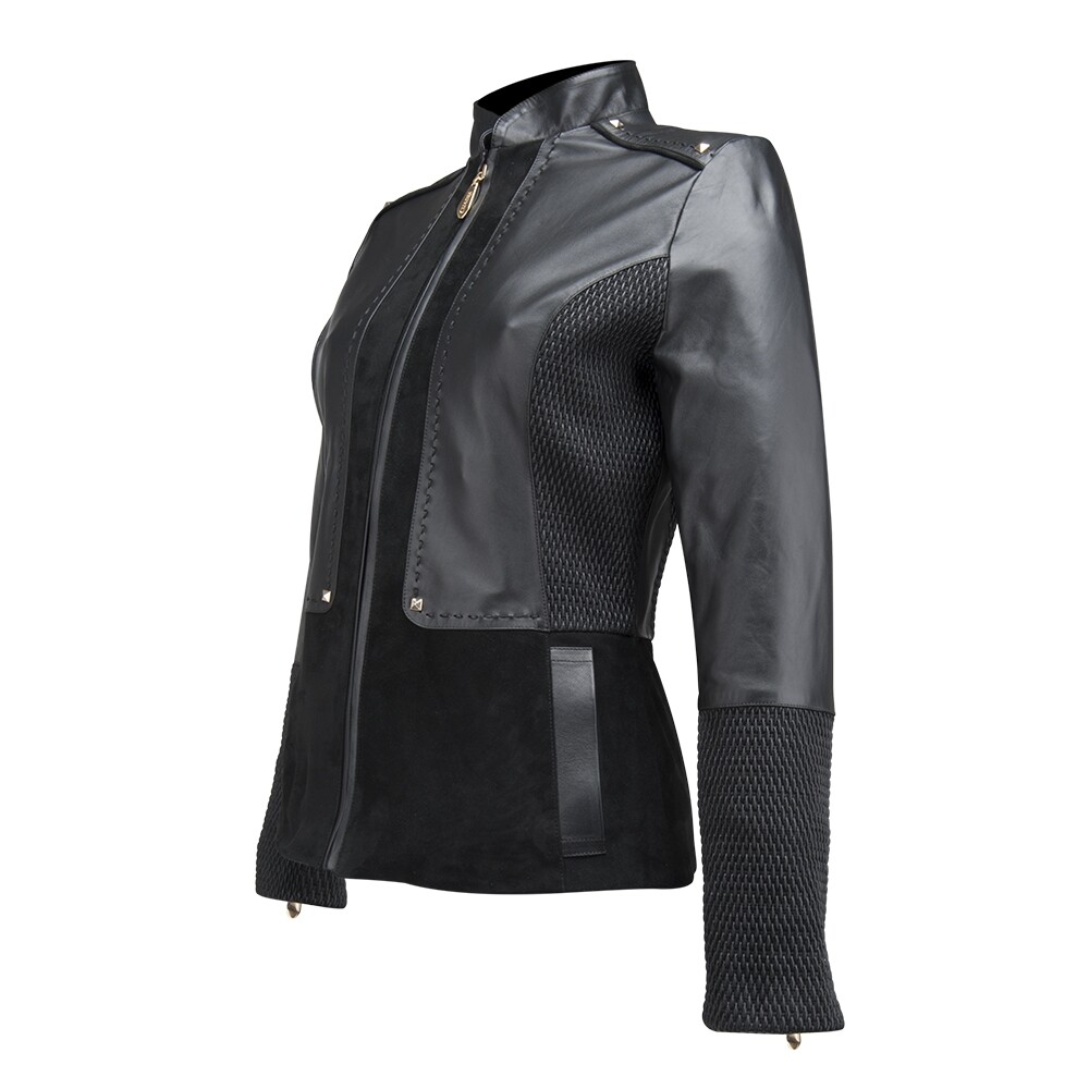 Pre-owned Cuadra M168boa Lamb Women  Jacket Hand Made By  Boots In Black