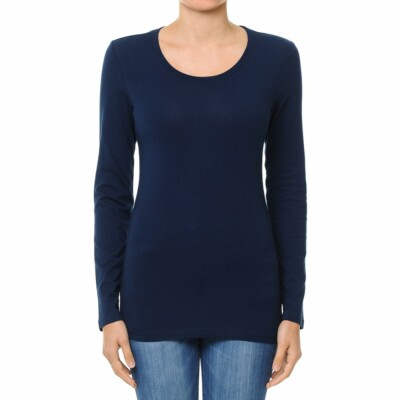Women's Premium Cotton Basic Long Sleeve T-Shirt Top Soft Knit Solids Crew Neck