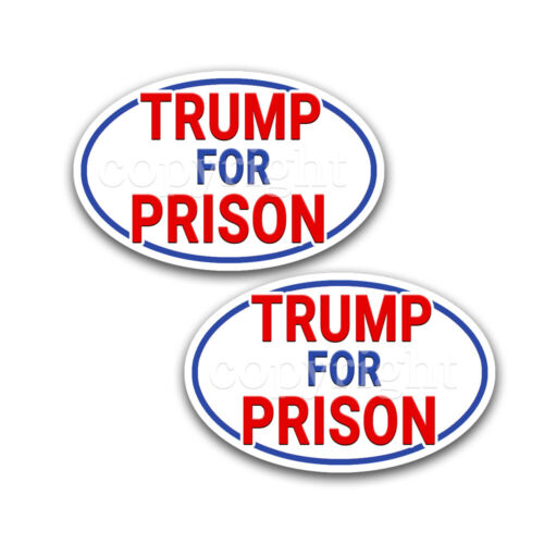 Anti Trump Bumper Stickers Oval White Trump for Prison Decals Blue Bdr 2 pack 