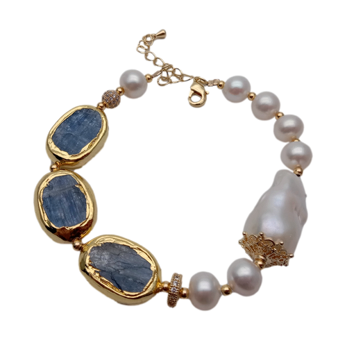 Keshi Pearl Natural Blue Kyanite Bracelet Fashion Fine Handmade Jewelry For Gift