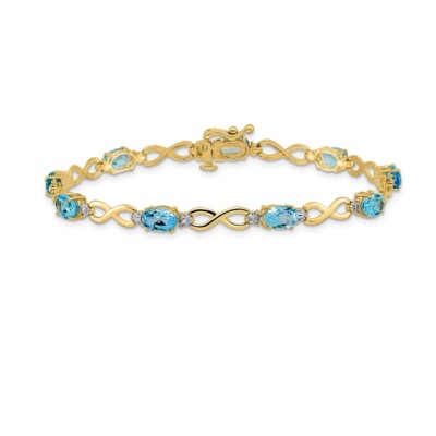 Pre-owned Superdealsforeverything Real 14kt Yellow Gold Blue Topaz And Diamond Infinity Chain Bracelet; 7 Inch