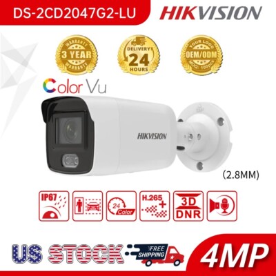 Hikvision 4MP ColorVu Bullet IP Camera HK Model DS-2CD2047G2-LU 2.8mm +Audio Mic