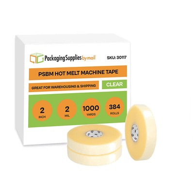 2''x1000 Yds Clear Hotmelt Shipping Moving Packing Box Tape, 384 Rls, 2 Mil
