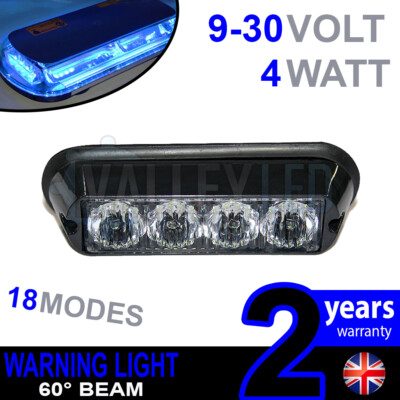 4 LED Warning Beacon Blue Module Recovery Strobe 12v or 24v HGV Van Hazard