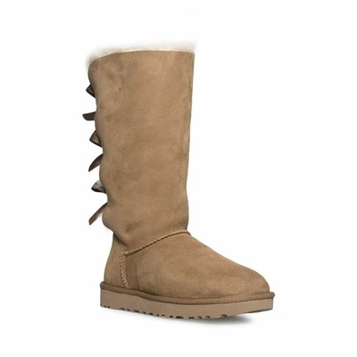 Pre-owned Ugg Bailey Bow Tall Ii Chestnut W-1016434-che Women's In Multicolor