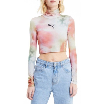

Puma 598372-02 Женская футболка Evide Tie-Dye Turtleneck Cropped с длинным рукавом, Белый
