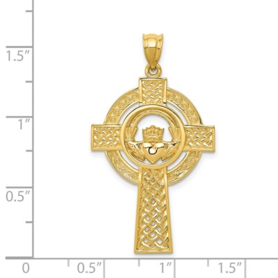 Pre-owned Superdealsforeverything Real 14kt Yellow Gold Celtic Claddagh Cross Pendant