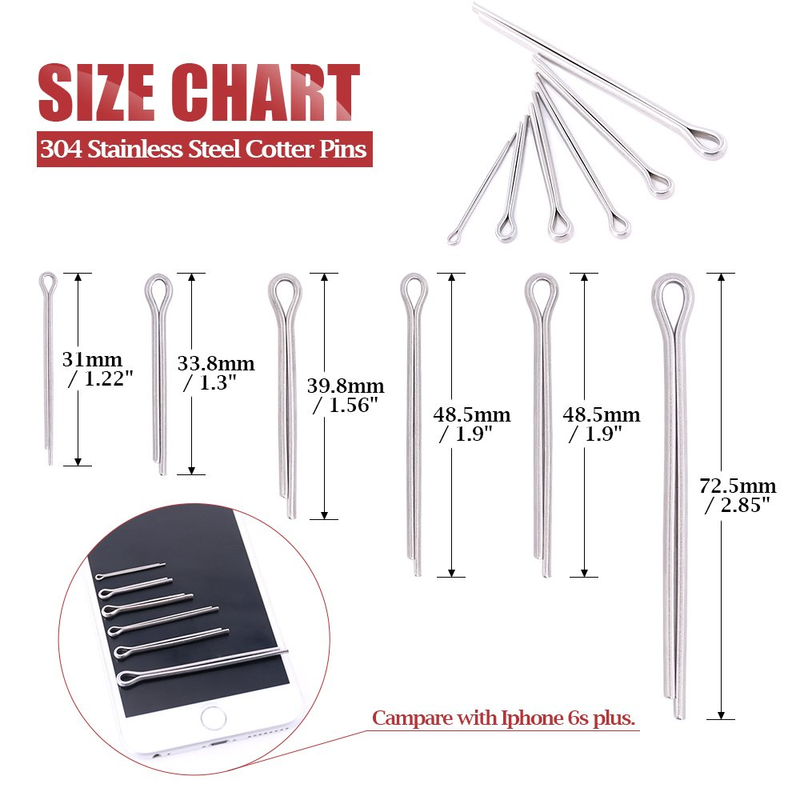 150-Pcs 304 Stainless Steel Cotter Pin Assortment Kit for Automotive Mechanics S