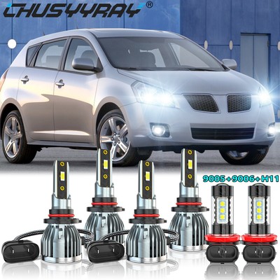 For Pontiac Vibe 2009 2010 6PC LED Headlight+Fog Light Bulbs Combo 6000K White