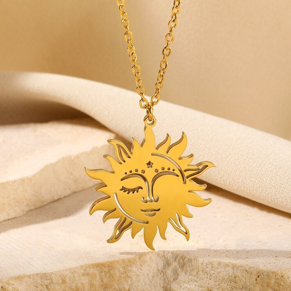Gothic Sun Pendant, Gothic Sun Charm, 18K Gold Sun Necklace